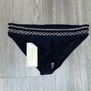 Shoshanna Swimwear Women's Black/White Smocked Waistband Bikini Bottoms sz P